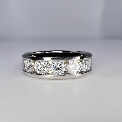 Mens Moissanite Wedding Band Yellow Gold Five Stone Moissanite Wedding Band Unique Mens Band Moissanite Anniversary Band Ring For Men  #7381