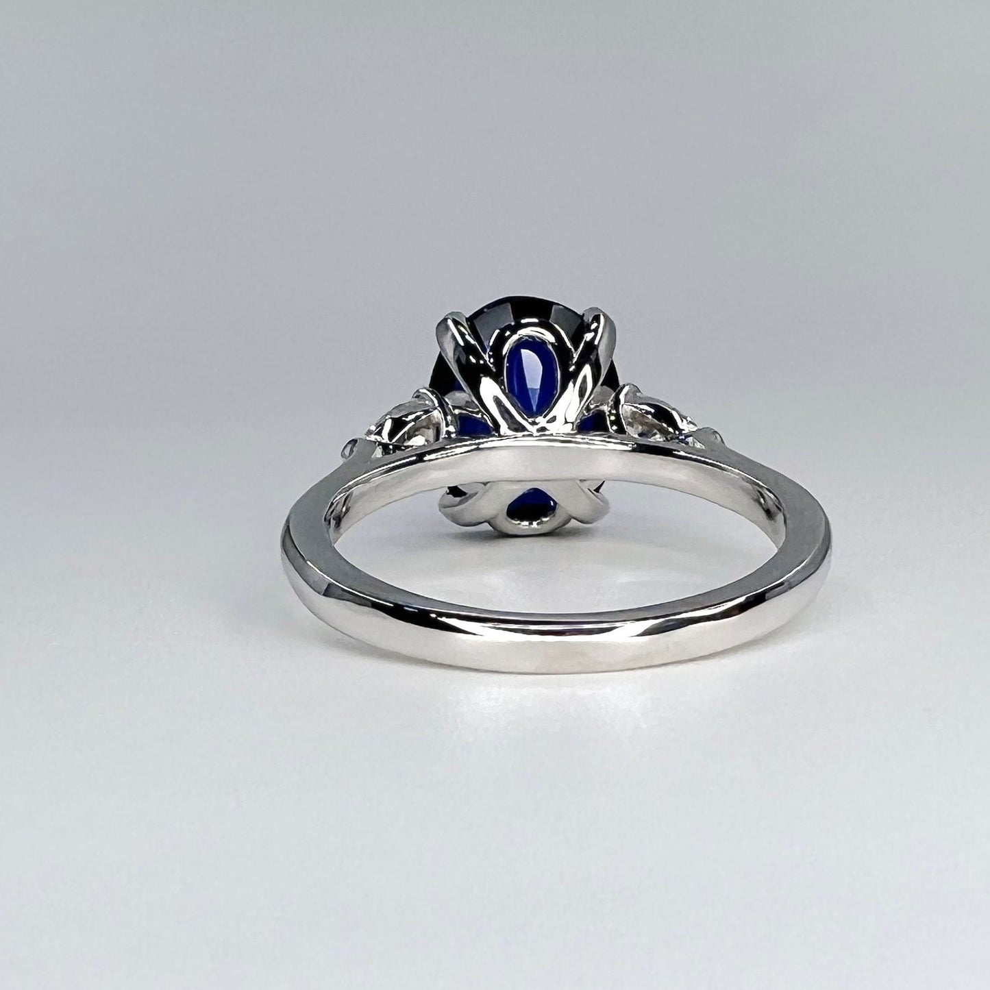 Oval Blue Sapphire Engagement Ring,  Blue Sapphire And Moissanite Wedding Ring, 14k Gold Three Stone Sapphire And Moissanite Ring     #6515