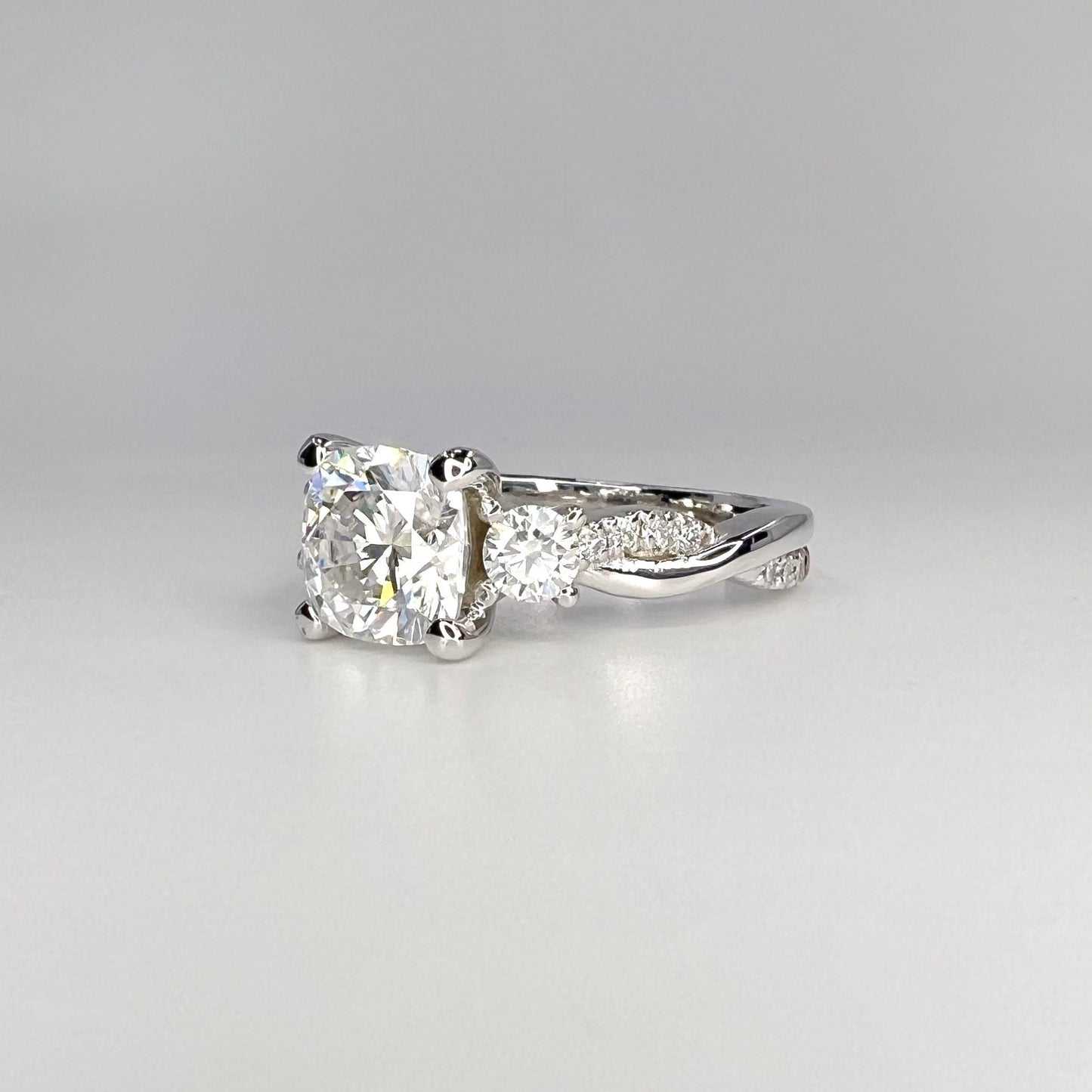 Cushion Cut Engagement Ring 14K White Gold , Cushion Cut Ring , Cushion Cut Moissanite Ring , Engagement Ring For Her, Twist Band Ring