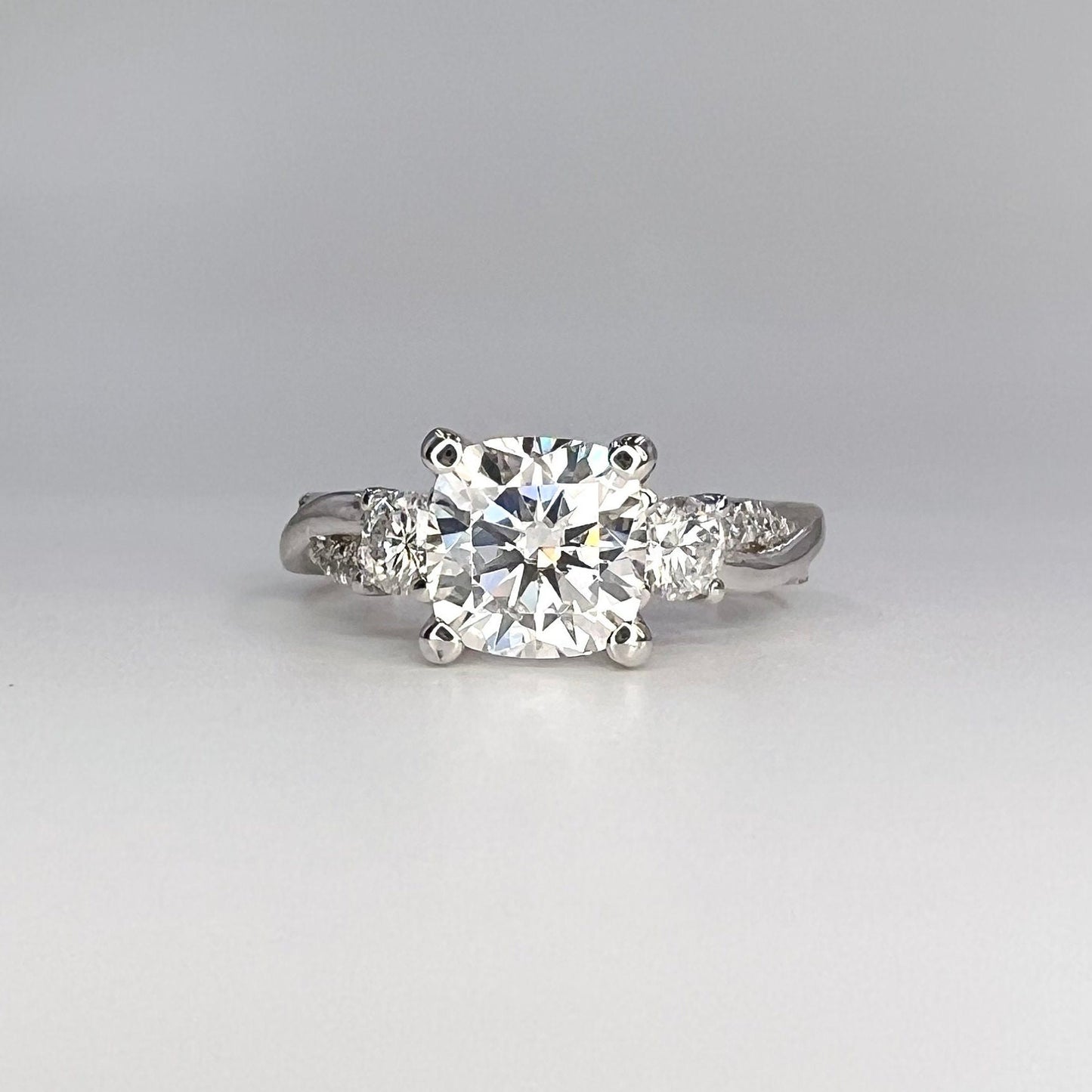 Cushion Cut Engagement Ring 14K White Gold , Cushion Cut Ring , Cushion Cut Moissanite Ring , Engagement Ring For Her, Twist Band Ring