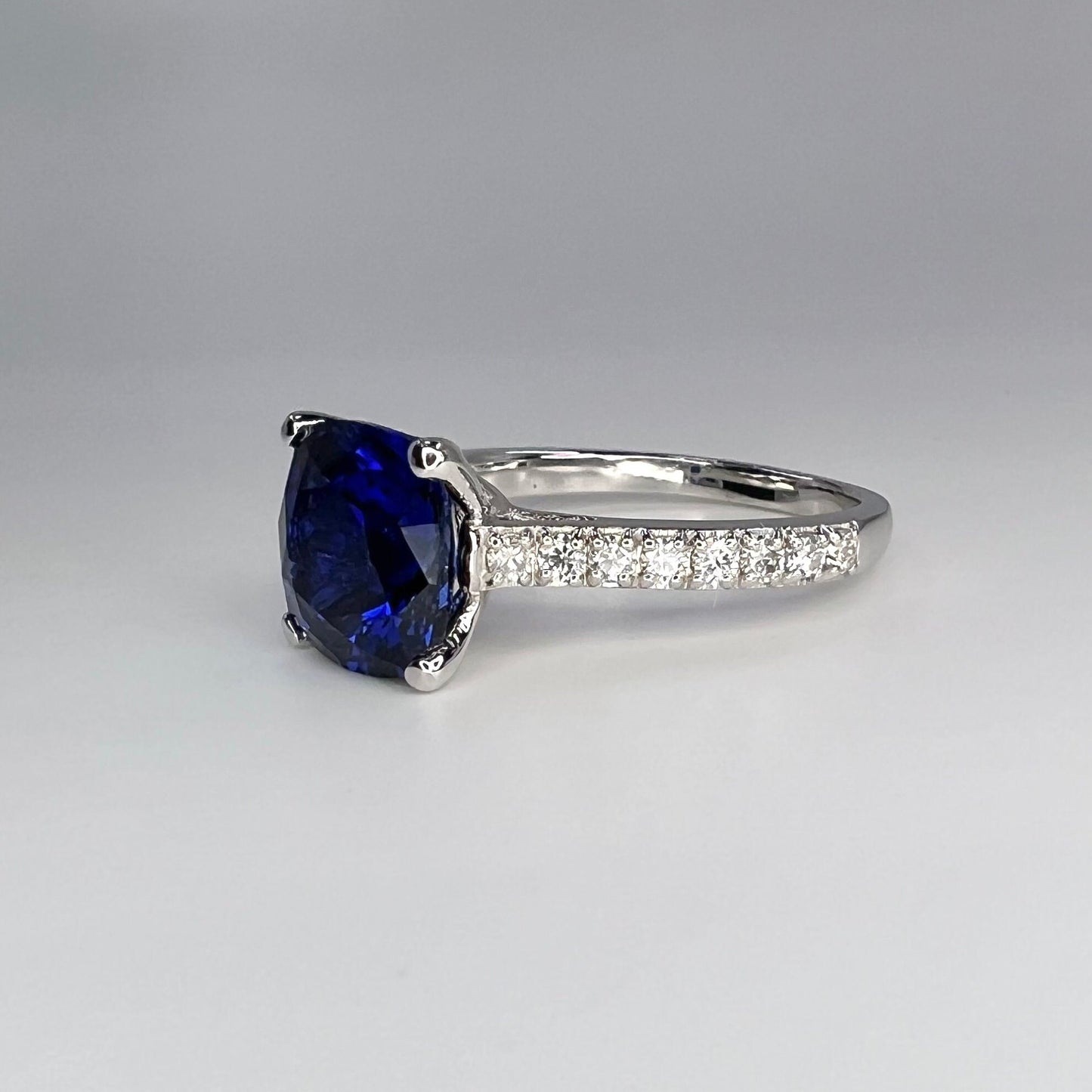 Blue Sapphire Ring Cushion Cut 14K  White Gold For Women, Blue Sapphire Engagement Ring, Cushion Cut Solitaire Sapphire Engagement Ring