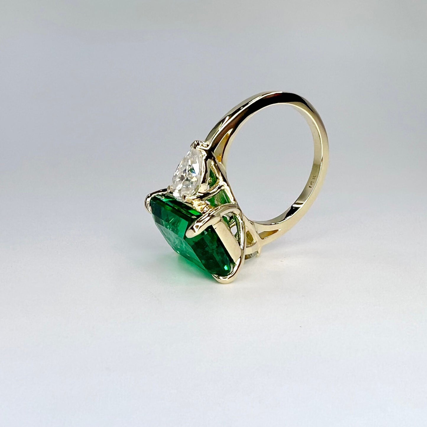 Emerald Cut Emerald Engagement Ring  Vintage Yellow Gold Ring Unique Pear Shape Moissanite Engagement Ring Bridal Anniversary Gift  #7370