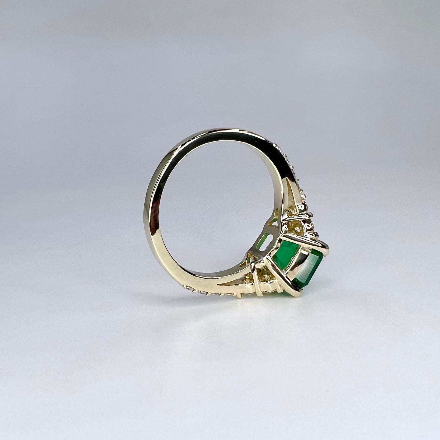 Asscher Cut Engagement Ring / Green Emerald Wedding Ring / Emerald and Moissanite Ring / Proposal Ring / 14k Yellow Gold