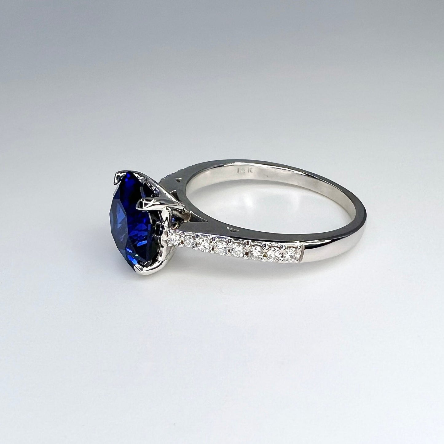 Blue Sapphire Engagement Ring For Women 14K White Gold, Sapphire Solitaire Engagement Ring, Octagon Cut Blue Sapphire Wedding Ring
