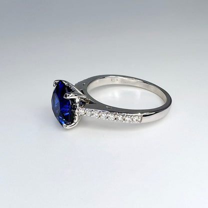 Blue Sapphire Engagement Ring For Women 14K White Gold, Sapphire Solitaire Engagement Ring, Octagon Cut Blue Sapphire Wedding Ring