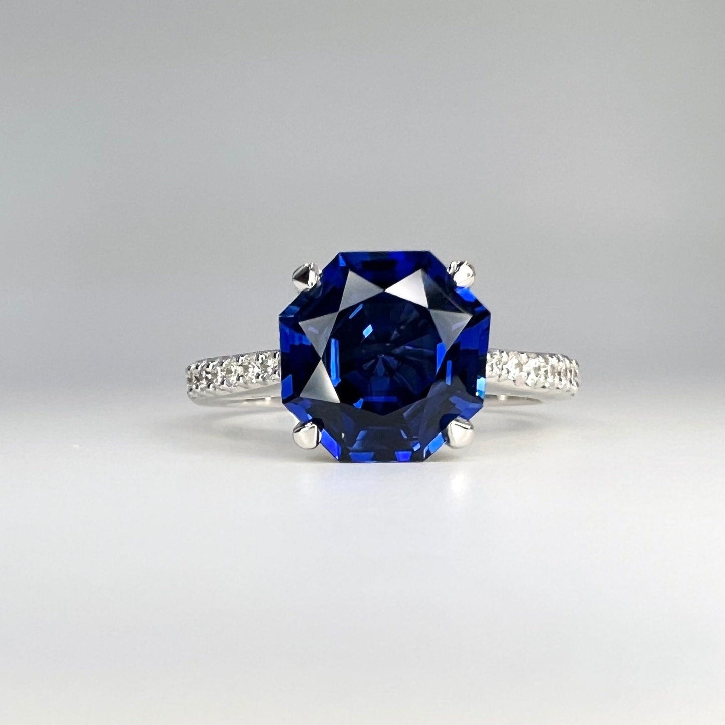 Blue Sapphire Engagement Ring For Women 14K White Gold, Sapphire Solitaire Engagement Ring, Octagon Cut Blue Sapphire Wedding Ring