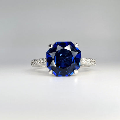 Blue Sapphire Engagement Ring For Women 14K White Gold, Sapphire Solitaire Engagement Ring, Octagon Cut Blue Sapphire Wedding Ring