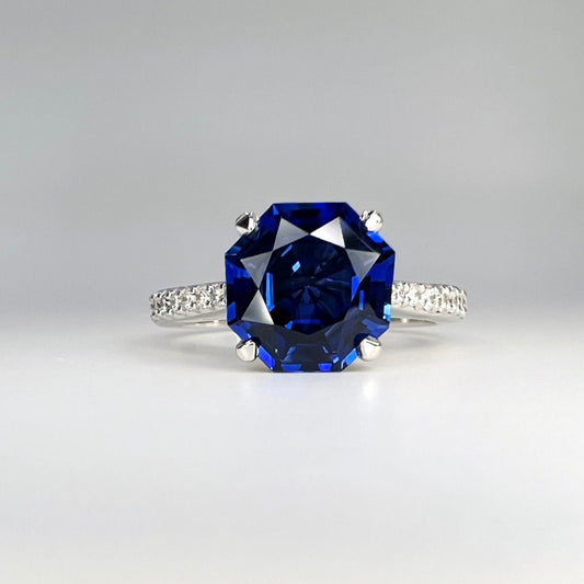 Blue Sapphire Engagement Ring For Women 14K White Gold, Sapphire Solitaire Engagement Ring, Octagon Cut Blue Sapphire Wedding Ring