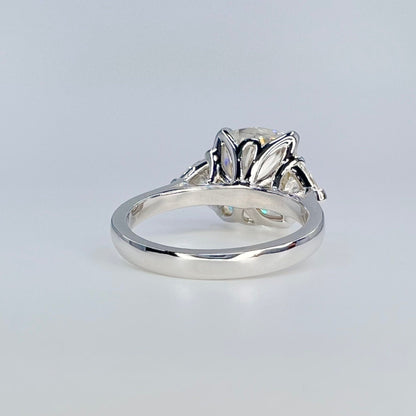 Moissanite Engagement Ring Cushion Cut, Elongated Cushion Shaped Three Stone Wedding Ring, 14k White Gold Trillion Moissanite Ring,  #5545