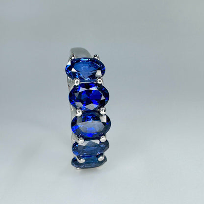Oval Blue Sapphire Wedding Band , 5 Stone Blue Sapphire Bridal Band , September Birthstone Ring , Wedding Bands Women , Something Blue #5980