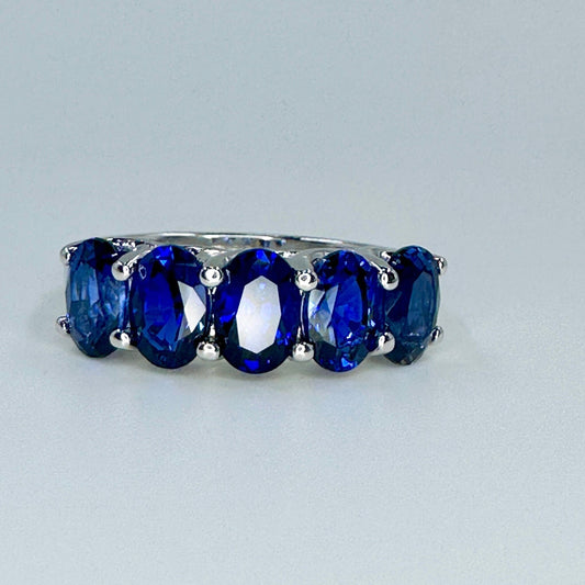 Oval Blue Sapphire Wedding Band , 5 Stone Blue Sapphire Bridal Band , September Birthstone Ring , Wedding Bands Women , Something Blue #5980