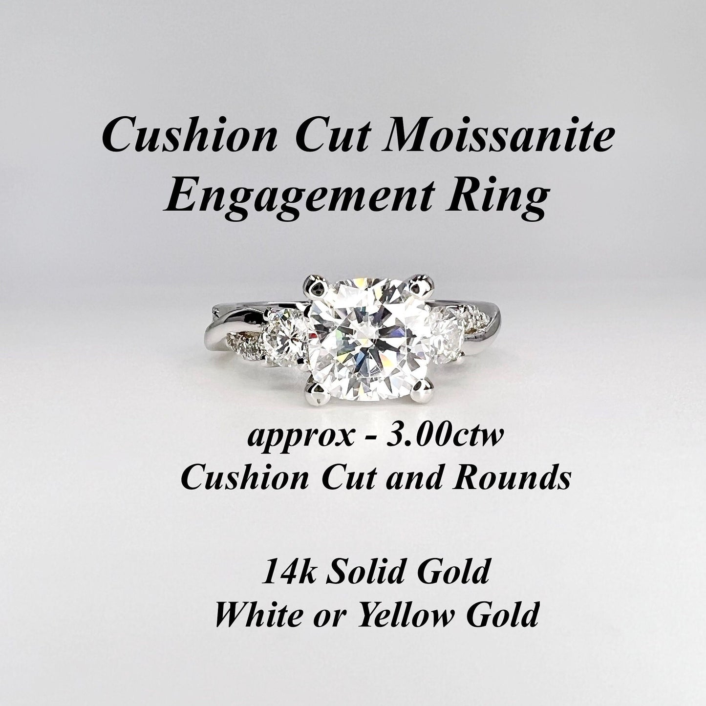 Cushion Cut Engagement Ring 14K White Gold , Cushion Cut Ring , Cushion Cut Moissanite Ring , Engagement Ring For Her, Twist Band Ring