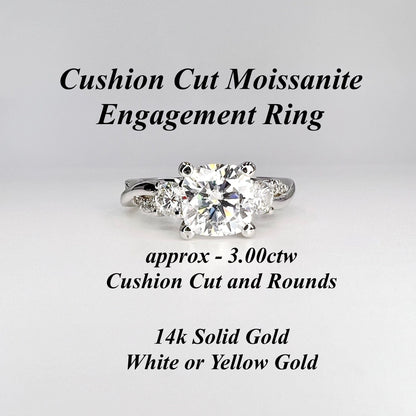 Cushion Cut Engagement Ring 14K White Gold , Cushion Cut Ring , Cushion Cut Moissanite Ring , Engagement Ring For Her, Twist Band Ring