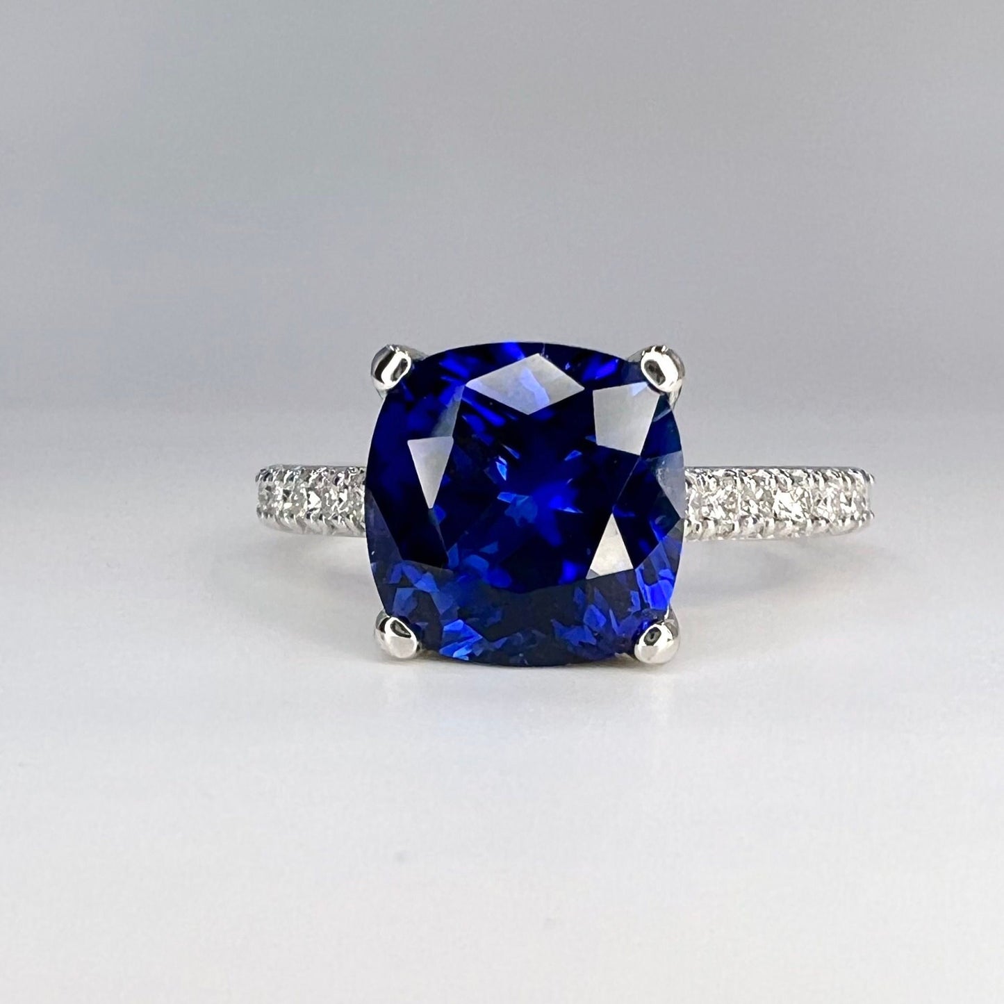 Blue Sapphire Ring Cushion Cut 14K  White Gold For Women, Blue Sapphire Engagement Ring, Cushion Cut Solitaire Sapphire Engagement Ring