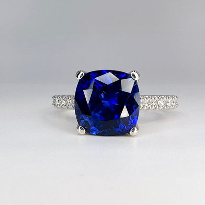 Blue Sapphire Ring Cushion Cut 14K  White Gold For Women, Blue Sapphire Engagement Ring, Cushion Cut Solitaire Sapphire Engagement Ring