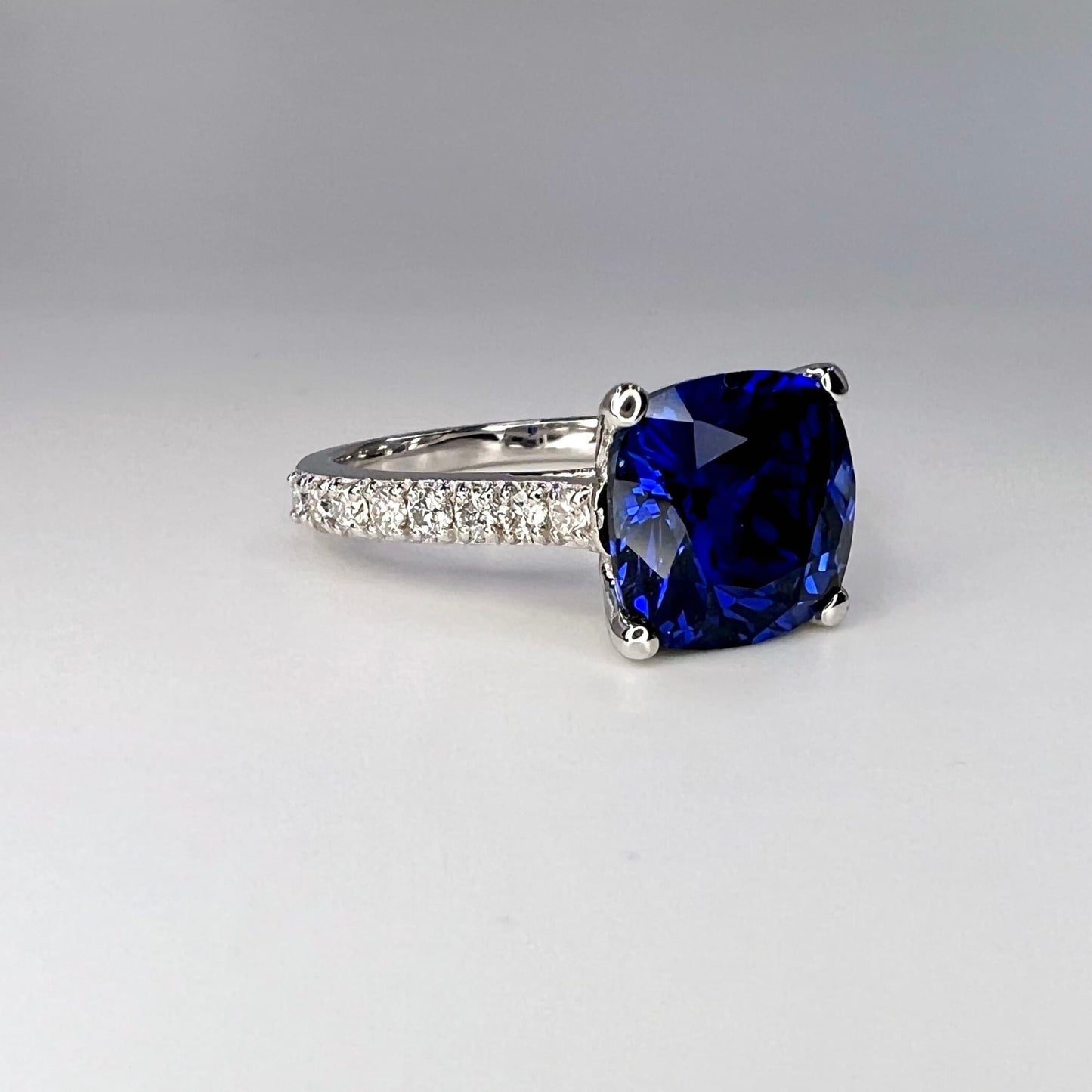 Blue Sapphire Ring Cushion Cut 14K  White Gold For Women, Blue Sapphire Engagement Ring, Cushion Cut Solitaire Sapphire Engagement Ring