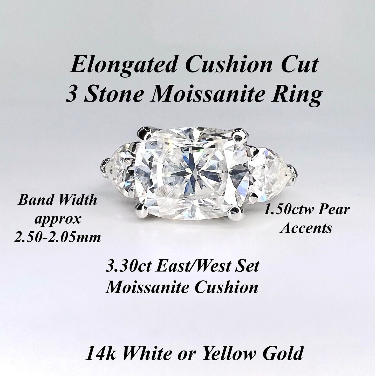 Cushion Cut Moissanite Engagement Ring 14K Solid Gold , Elongated Cushion Cut Wedding Ring , Unique East West Cushion Shaped Ring