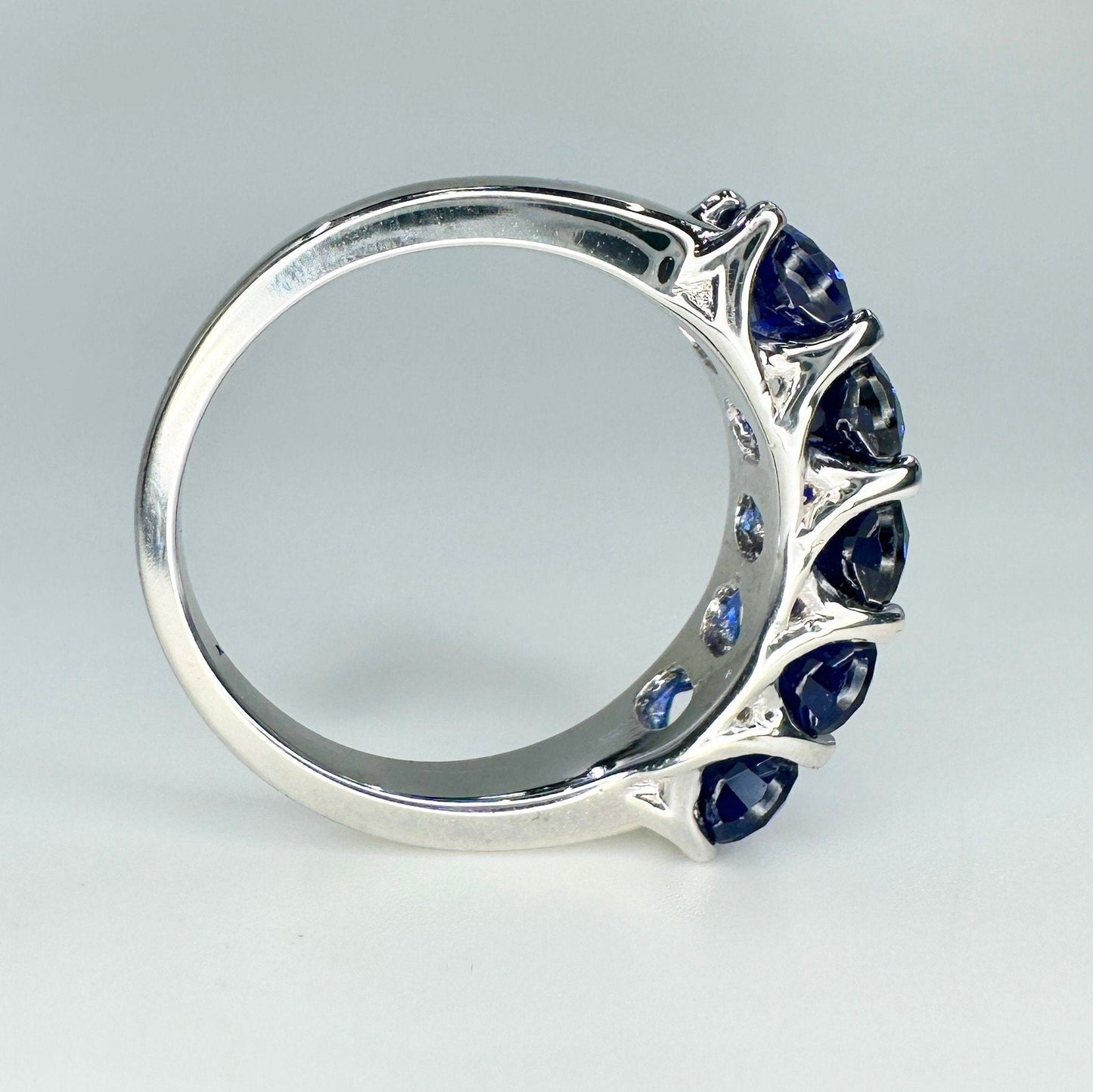 Oval Blue Sapphire Wedding Band , 5 Stone Blue Sapphire Bridal Band , September Birthstone Ring , Wedding Bands Women , Something Blue #5980