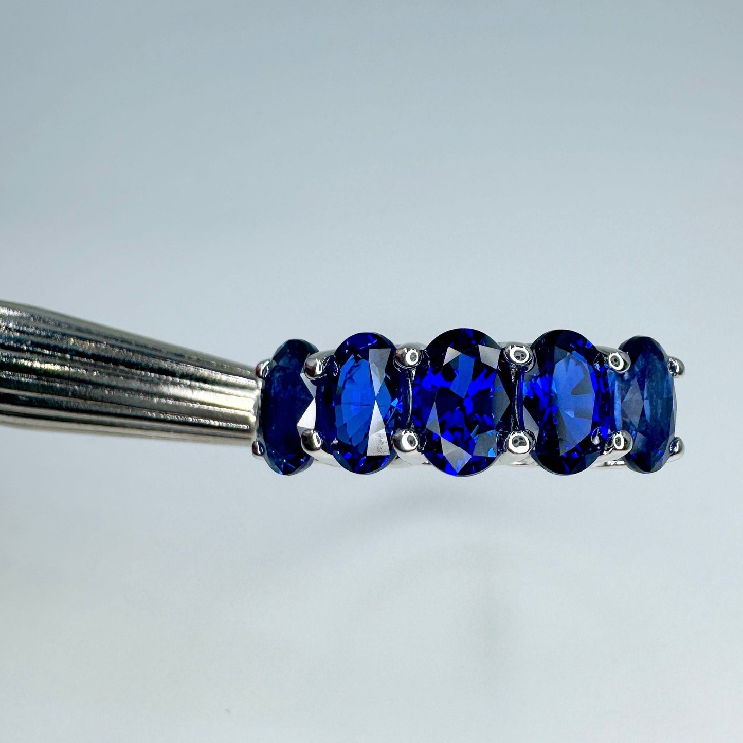 Oval Blue Sapphire Wedding Band , 5 Stone Blue Sapphire Bridal Band , September Birthstone Ring , Wedding Bands Women , Something Blue #5980