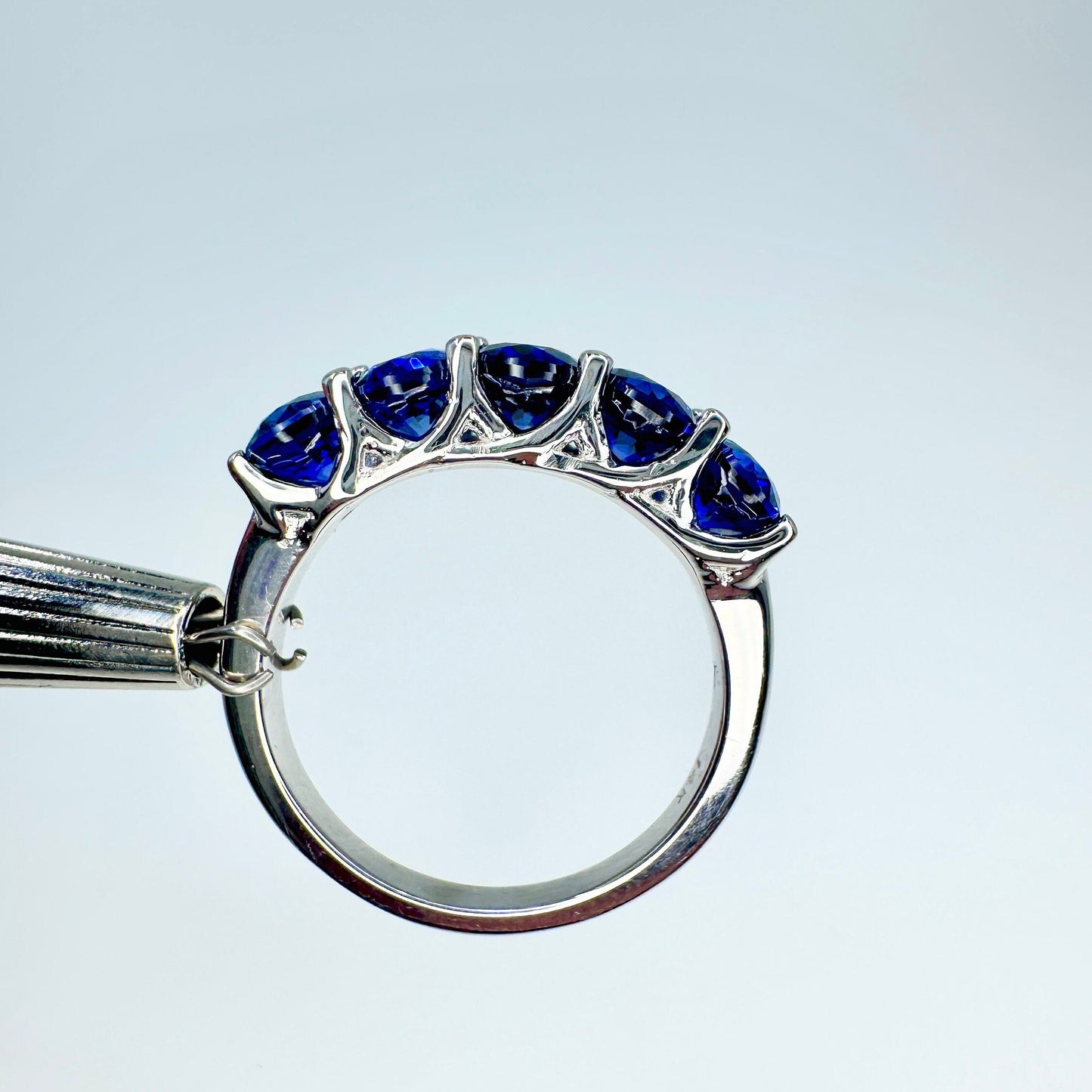 Oval Blue Sapphire Wedding Band , 5 Stone Blue Sapphire Bridal Band , September Birthstone Ring , Wedding Bands Women , Something Blue #5980