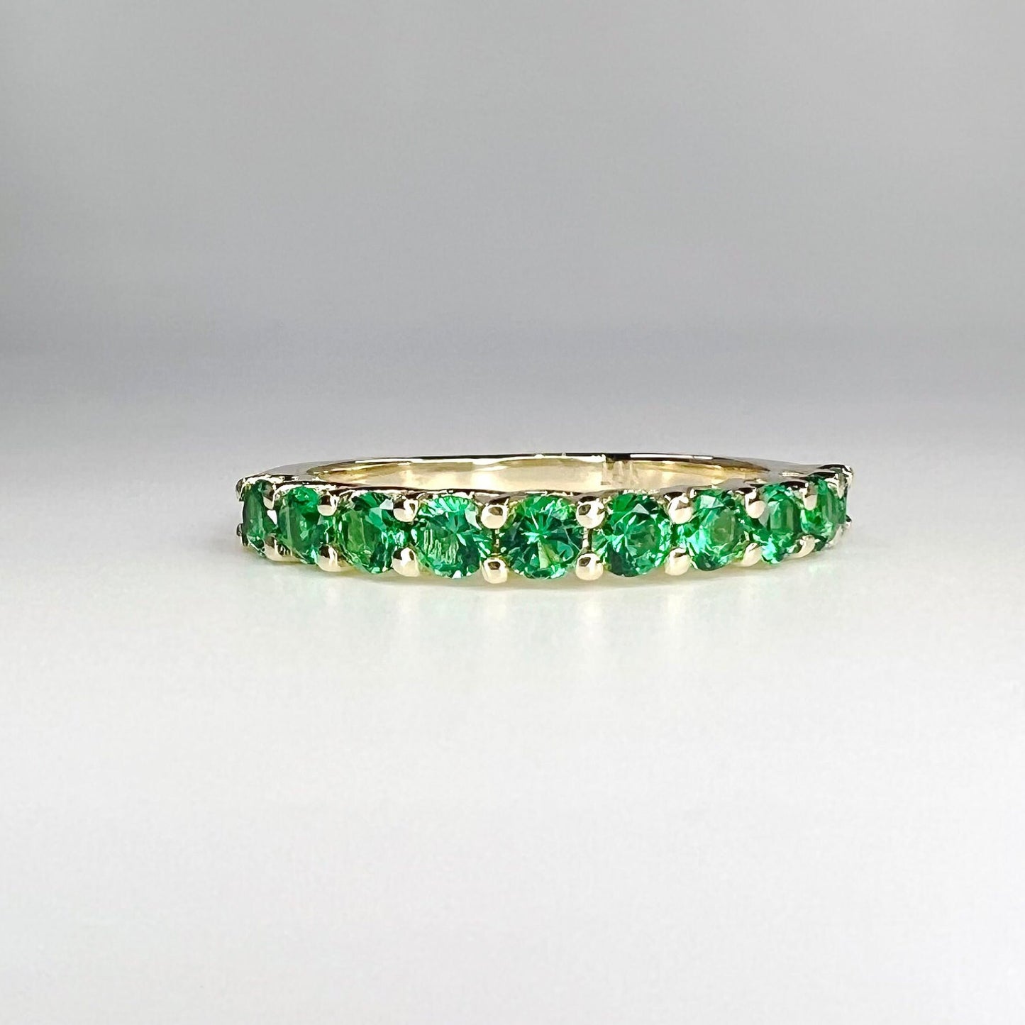 Half Eternity Emerald Wedding Band Yellow Gold Stacking Emerald Band For Women Dainty Wedding Promise Anniversary Half Eternity Band  #5532
