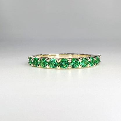 Half Eternity Emerald Wedding Band Yellow Gold Stacking Emerald Band For Women Dainty Wedding Promise Anniversary Half Eternity Band  #5532