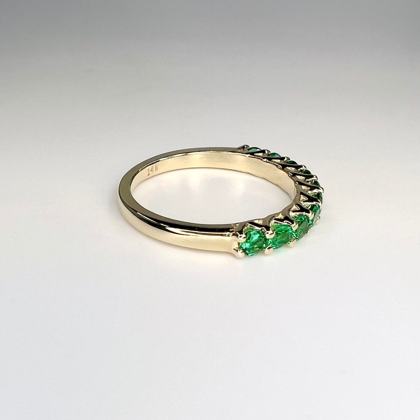 Half Eternity Emerald Wedding Band Yellow Gold Stacking Emerald Band For Women Dainty Wedding Promise Anniversary Half Eternity Band  #5532
