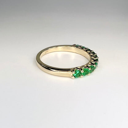 Half Eternity Emerald Wedding Band Yellow Gold Stacking Emerald Band For Women Dainty Wedding Promise Anniversary Half Eternity Band  #5532