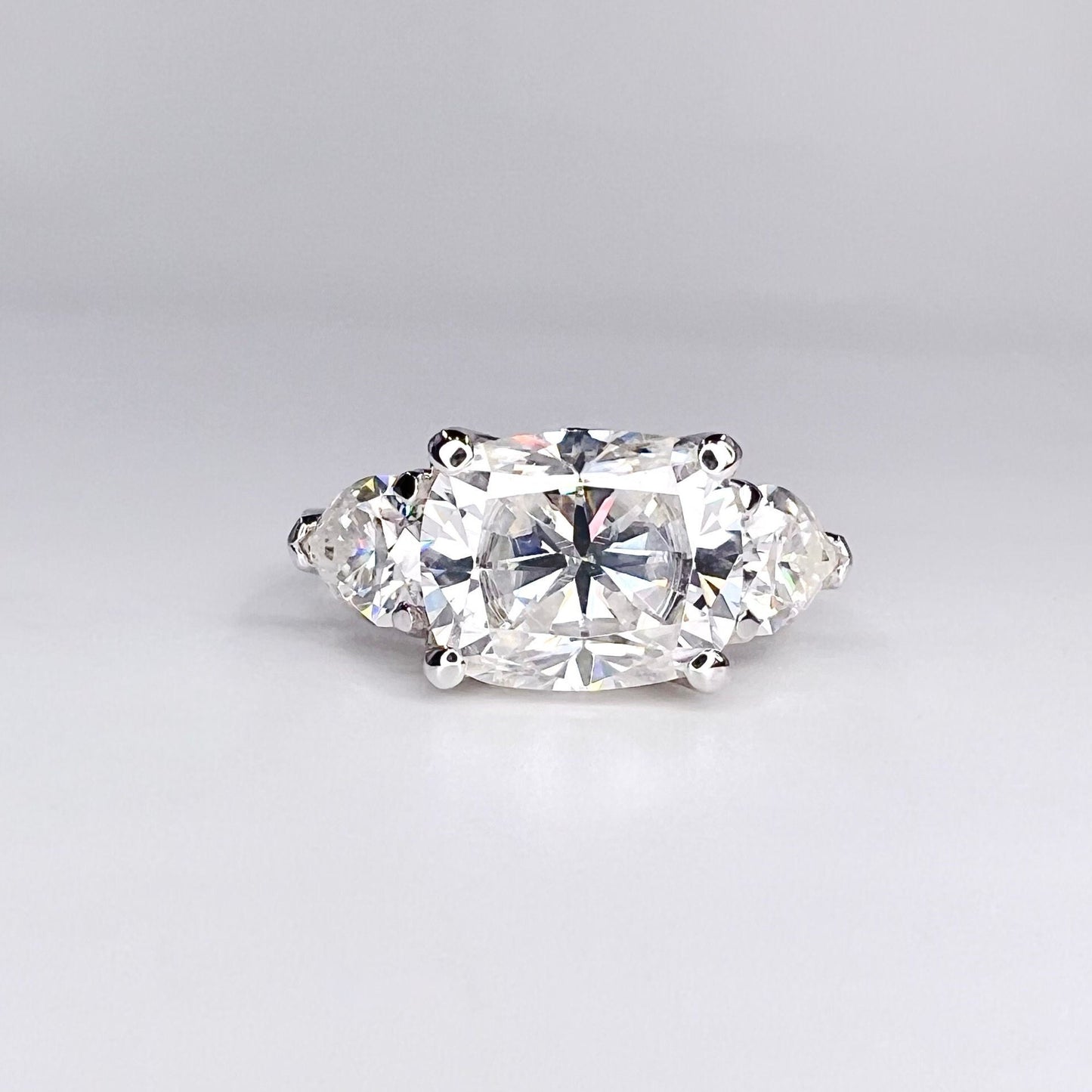 Cushion Cut Moissanite Engagement Ring 14K Solid Gold , Elongated Cushion Cut Wedding Ring , Unique East West Cushion Shaped Ring