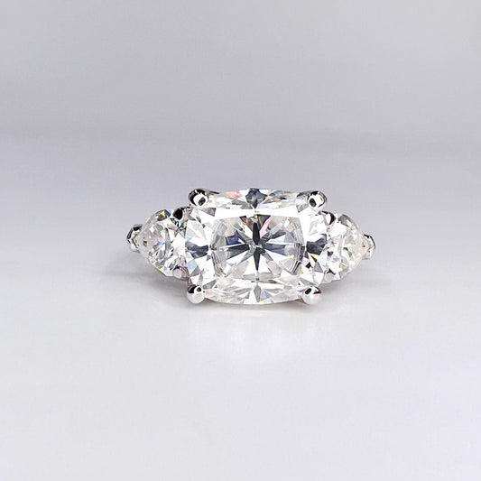 Cushion Cut Moissanite Engagement Ring 14K Solid Gold , Elongated Cushion Cut Wedding Ring , Unique East West Cushion Shaped Ring