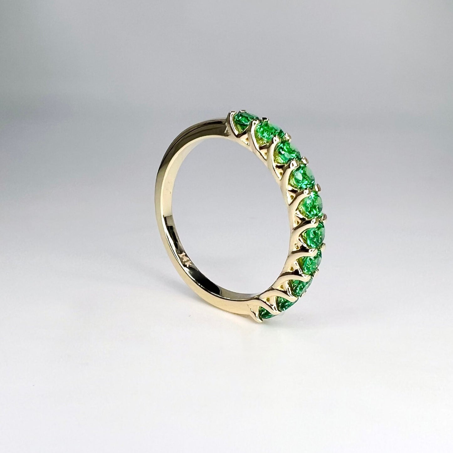 Half Eternity Emerald Wedding Band Yellow Gold Stacking Emerald Band For Women Dainty Wedding Promise Anniversary Half Eternity Band  #5532