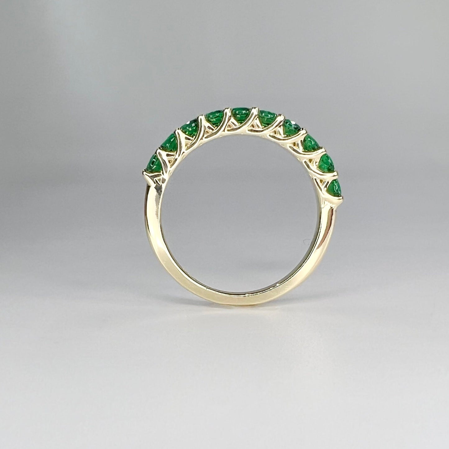 Half Eternity Emerald Wedding Band Yellow Gold Stacking Emerald Band For Women Dainty Wedding Promise Anniversary Half Eternity Band  #5532